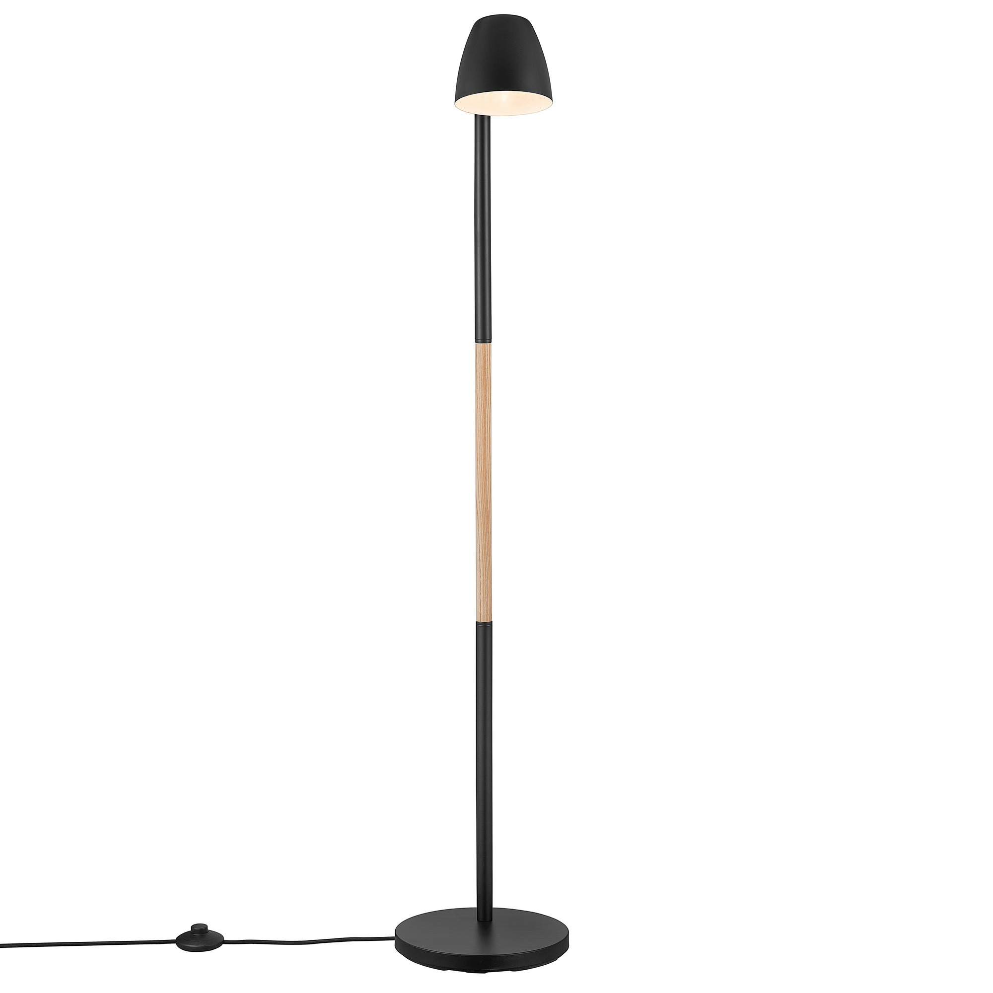 Lampadaire Theo base en métal et bois avec tête d'éclairage orientable au design contemporain par Nordlux