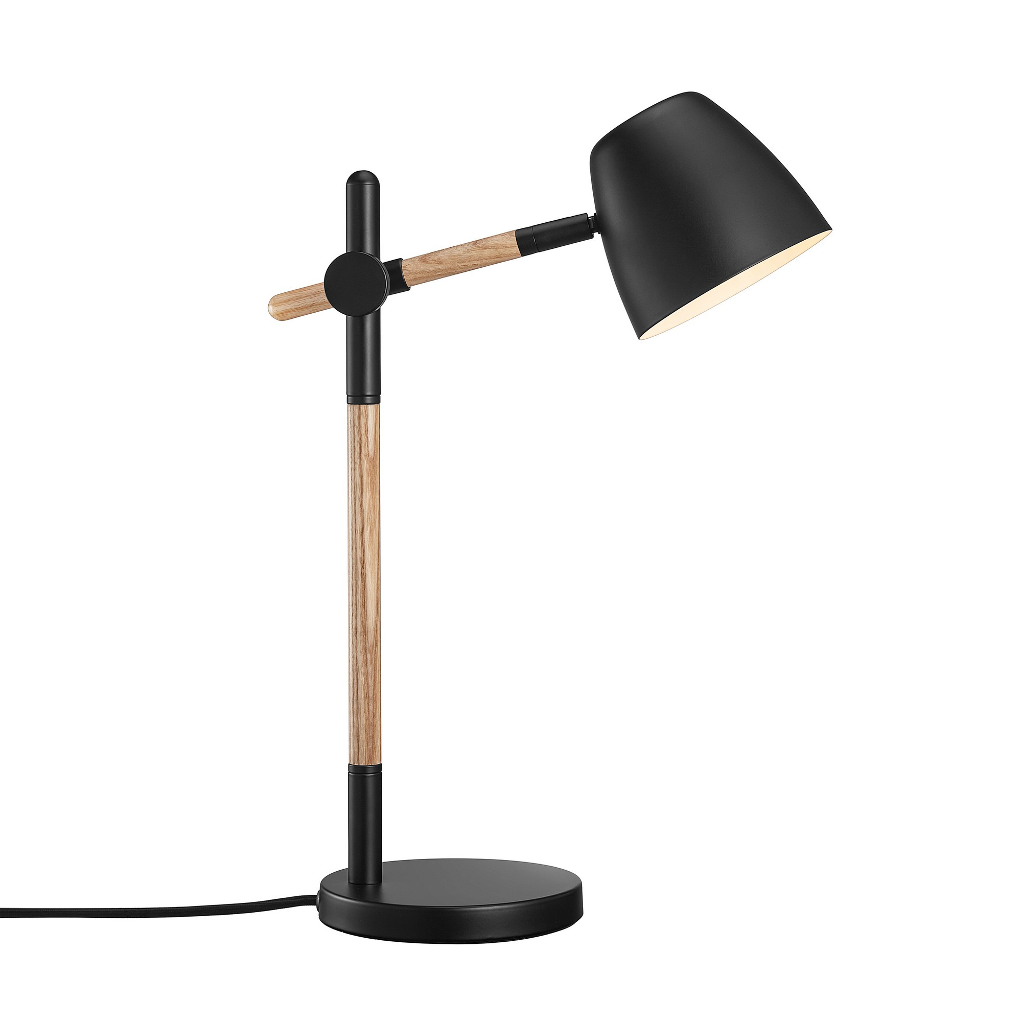 Lampe à poser Theo base en métal et bois avec tête d'éclairage orientable au design contemporain par Nordlux