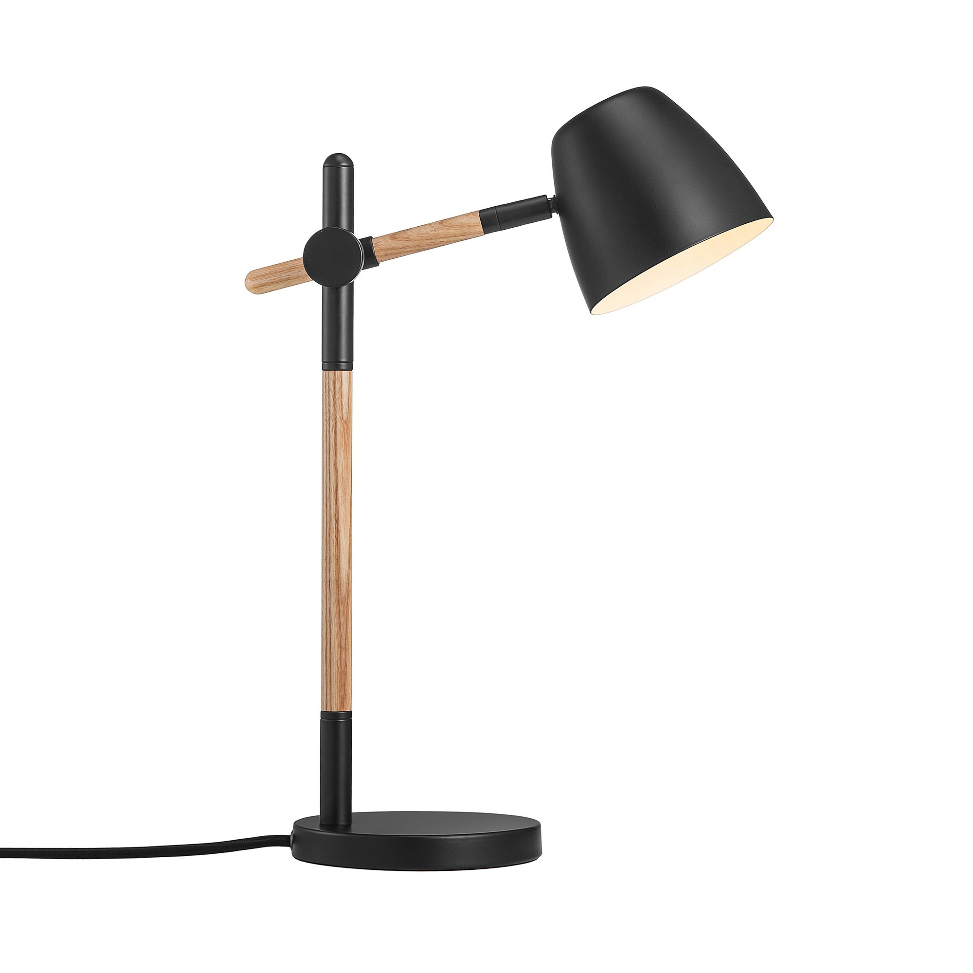 Lampe à poser Theo base en métal et bois avec tête d'éclairage orientable au design contemporain par Nordlux Lampe à poser Theo base en métal et bois avec tête d'éclairage orientable au design contemporain par Nordlux