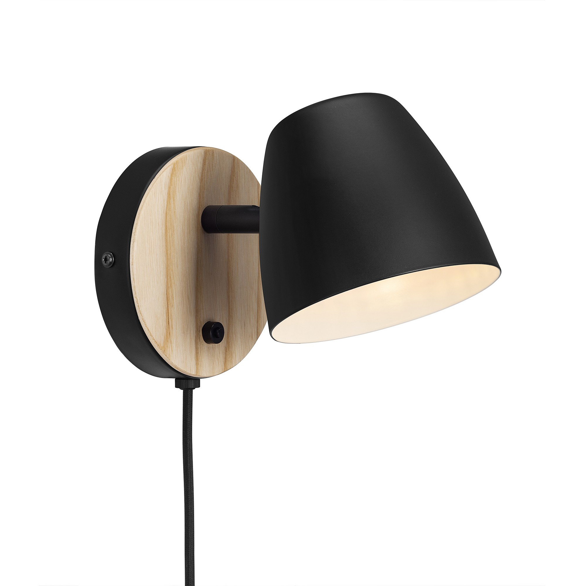 Applique murale Theo base en métal et bois avec tête d'éclairage orientable au design contemporain par Nordlux