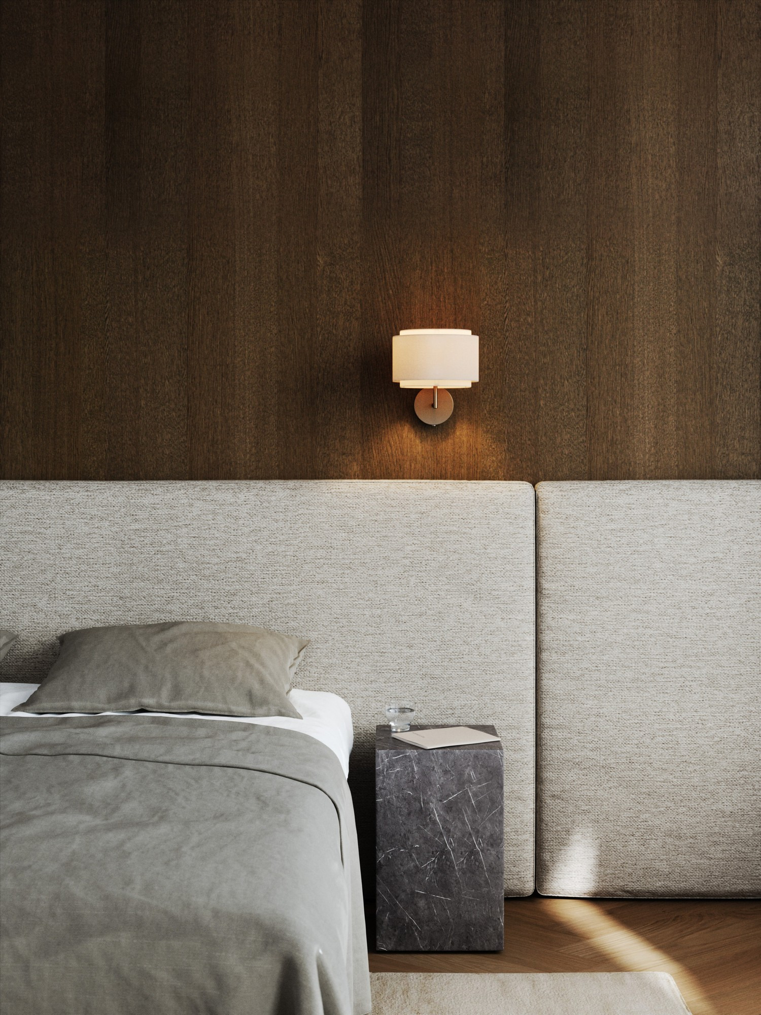 Applique murale Takai base en laiton avec abat-jour en lin au design contemporain par Design for The People Applique murale Takai base en laiton avec abat-jour en lin au design contemporain par Design for The People