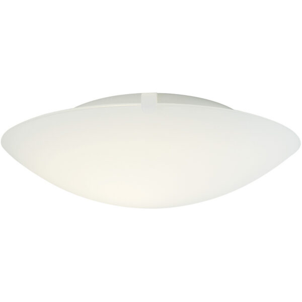 Plafonnier Standard base en métal avec abat-jour en verre blanc opalin au design minimaliste et classique par Nordlux