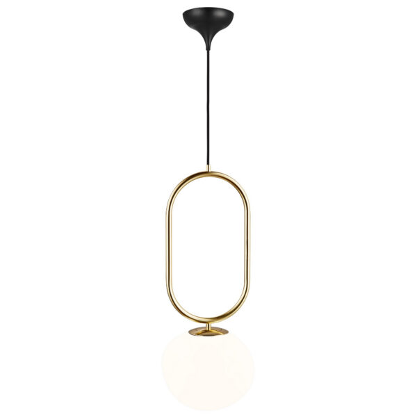 Suspension Shapes laiton avec abat-jour en verre asymétrique opale au design contemporain par Design for The People