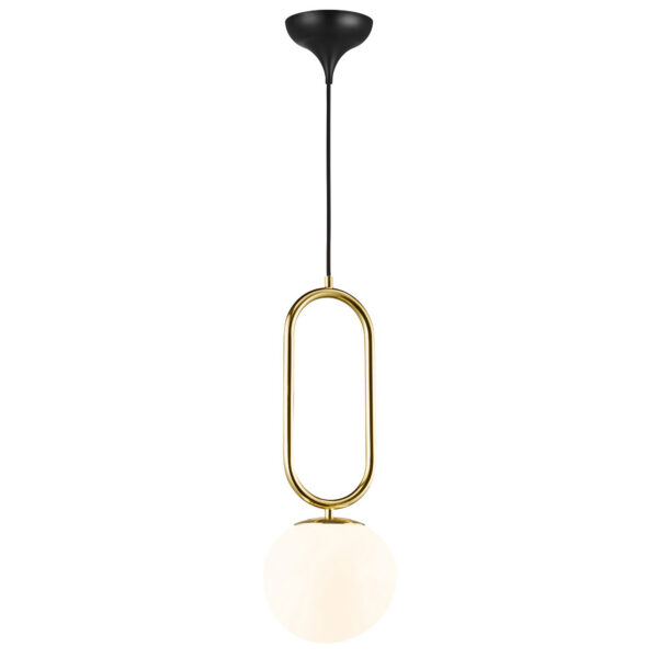Suspension Shapes laiton avec abat-jour en verre asymétrique opale au design contemporain par Design for The People