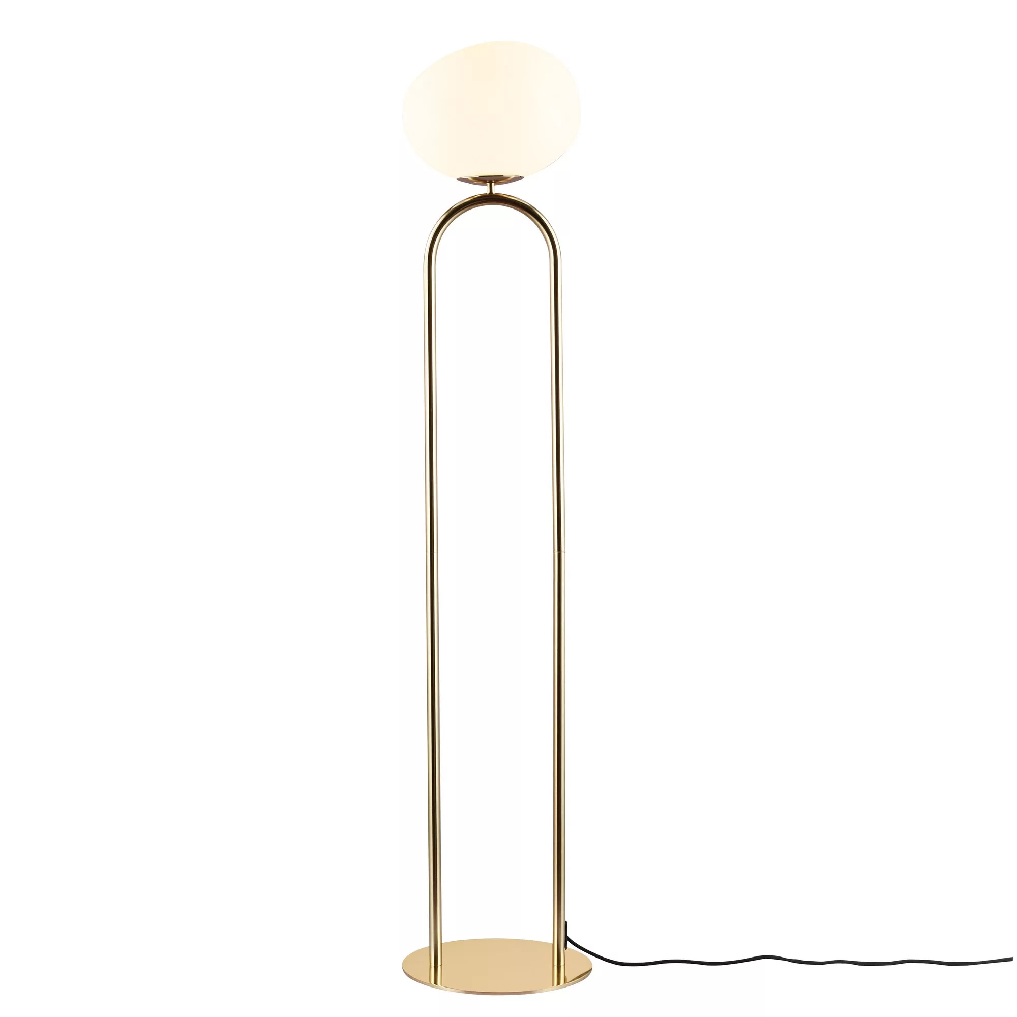 Lampadaire Shapes base en laiton avec abat-jour en verre asymétrique opale au design contemporain par Design for The People