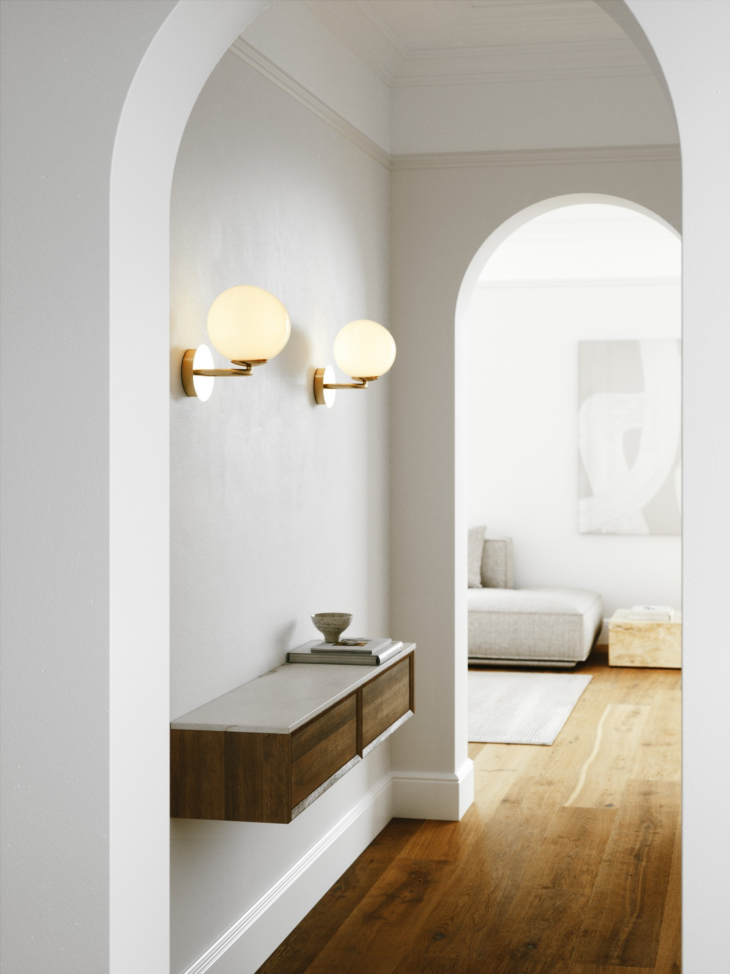 Applique murale Shapes base en laiton avec abat-jour en verre asymétrique opale au design contemporain par Design for The People Applique murale Shapes base en laiton avec abat-jour en verre asymétrique opale au design contemporain par Design for The People