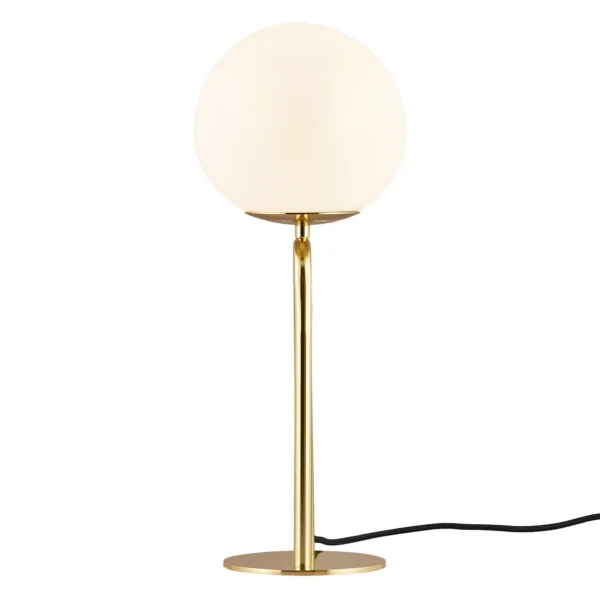 Lampe à poser Shapes base en laiton avec abat-jour en verre asymétrique opale au design contemporain par Design for The People