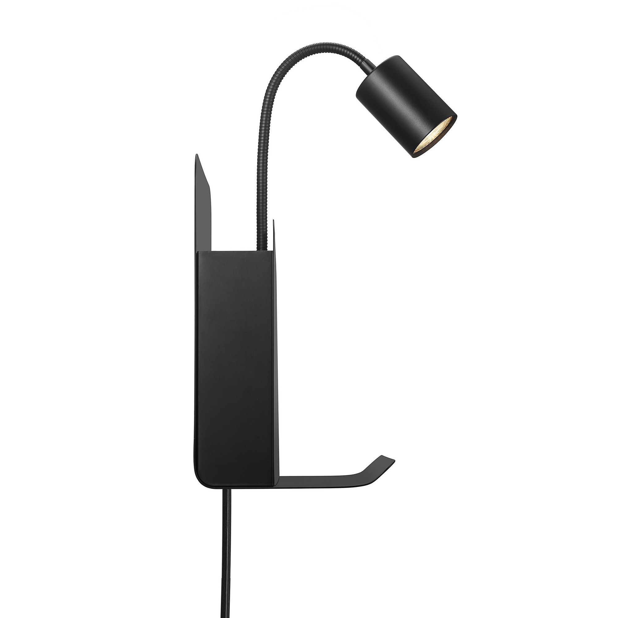 Applique murale Roomi cadre en métal, étagère et port USB avec abat-jour orientable au design contemporain par Nordlux