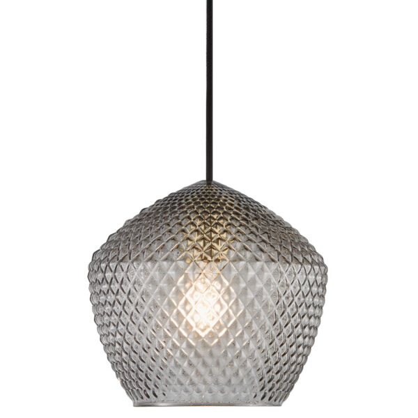 Suspension Orbiform cadre en métal et abat-jour à motif diamant en verre fumé au design contemporain par Nordlux