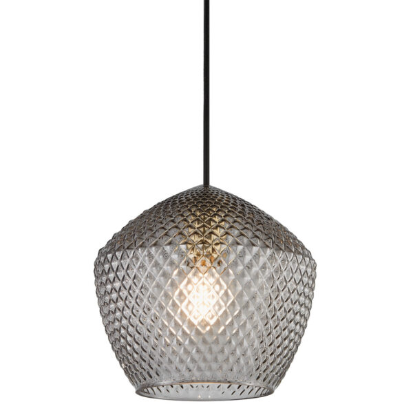 Suspension Orbiform cadre en métal et abat-jour à motif diamant en verre fumé au design contemporain par Nordlux