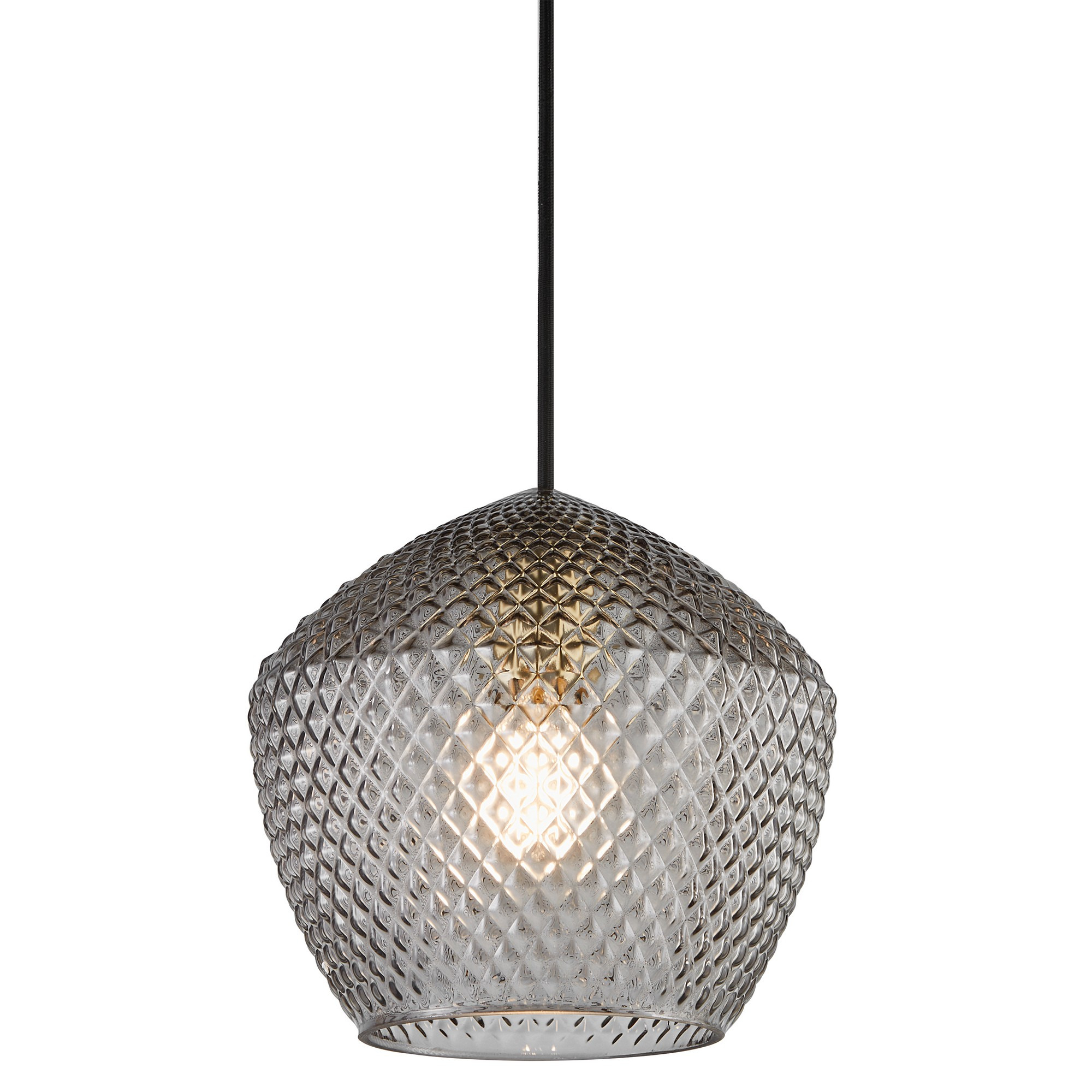 Suspension Orbiform cadre en métal et abat-jour à motif diamant en verre fumé au design contemporain par Nordlux