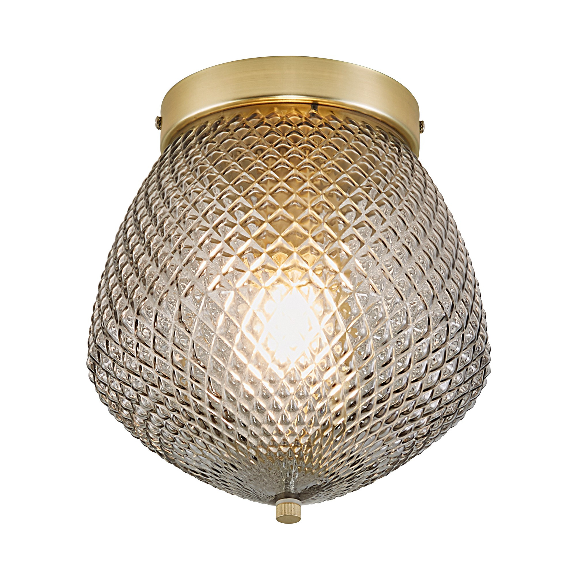 Plafonnier Orbiform cadre en laiton et abat-jour à motif diamant en verre fumé au design contemporain par Nordlux