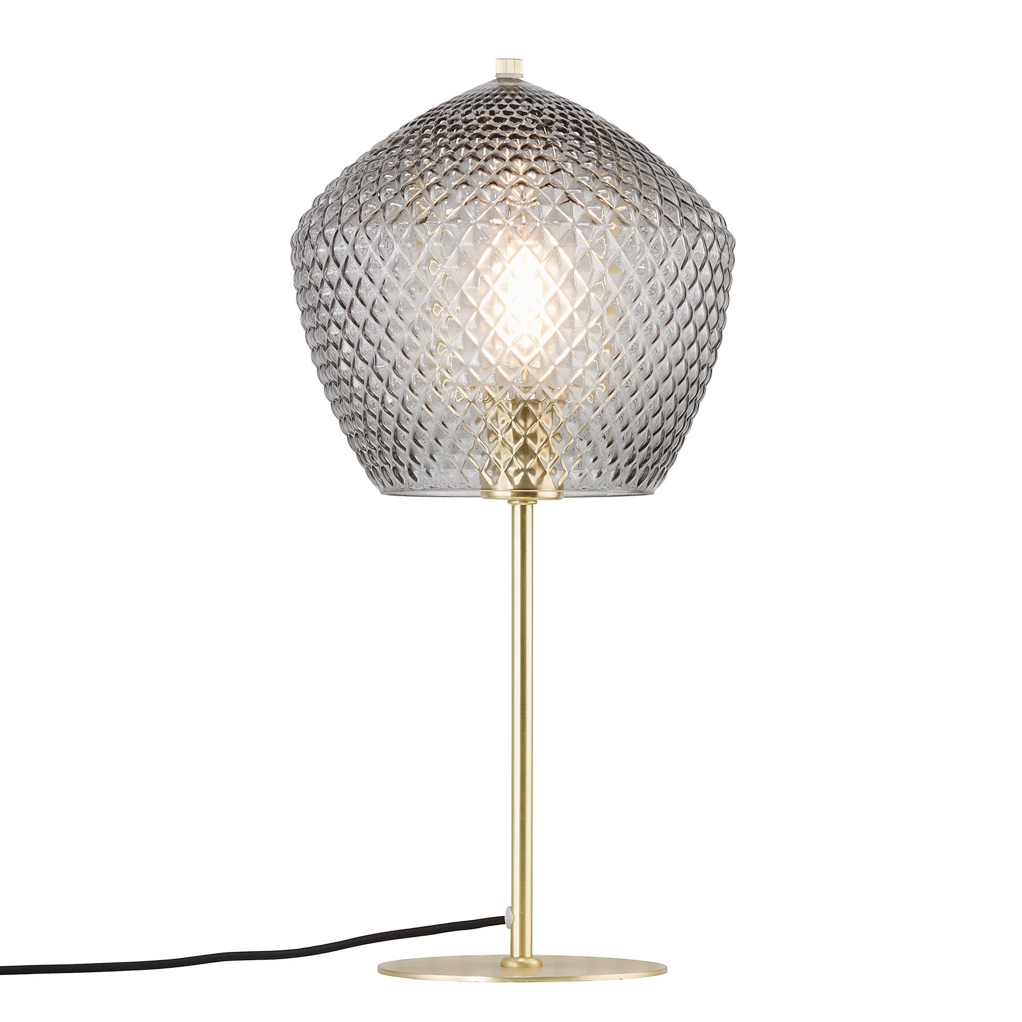 Lampe à poser Orbiform base en laiton et abat-jour à motif diamant en verre fumé au design contemporain par Nordlux