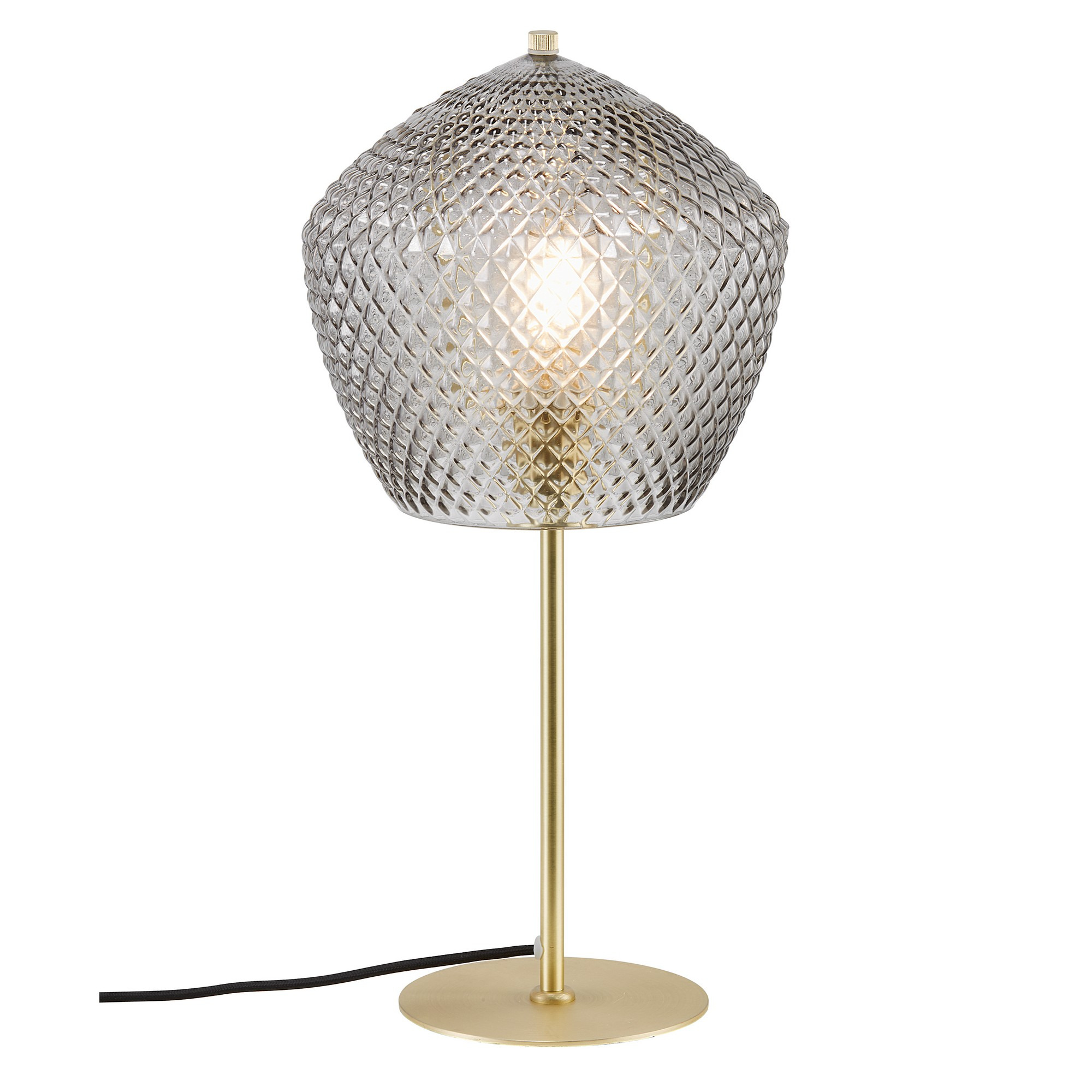 Lampe à poser Orbiform base en laiton et abat-jour à motif diamant en verre fumé au design contemporain par Nordlux