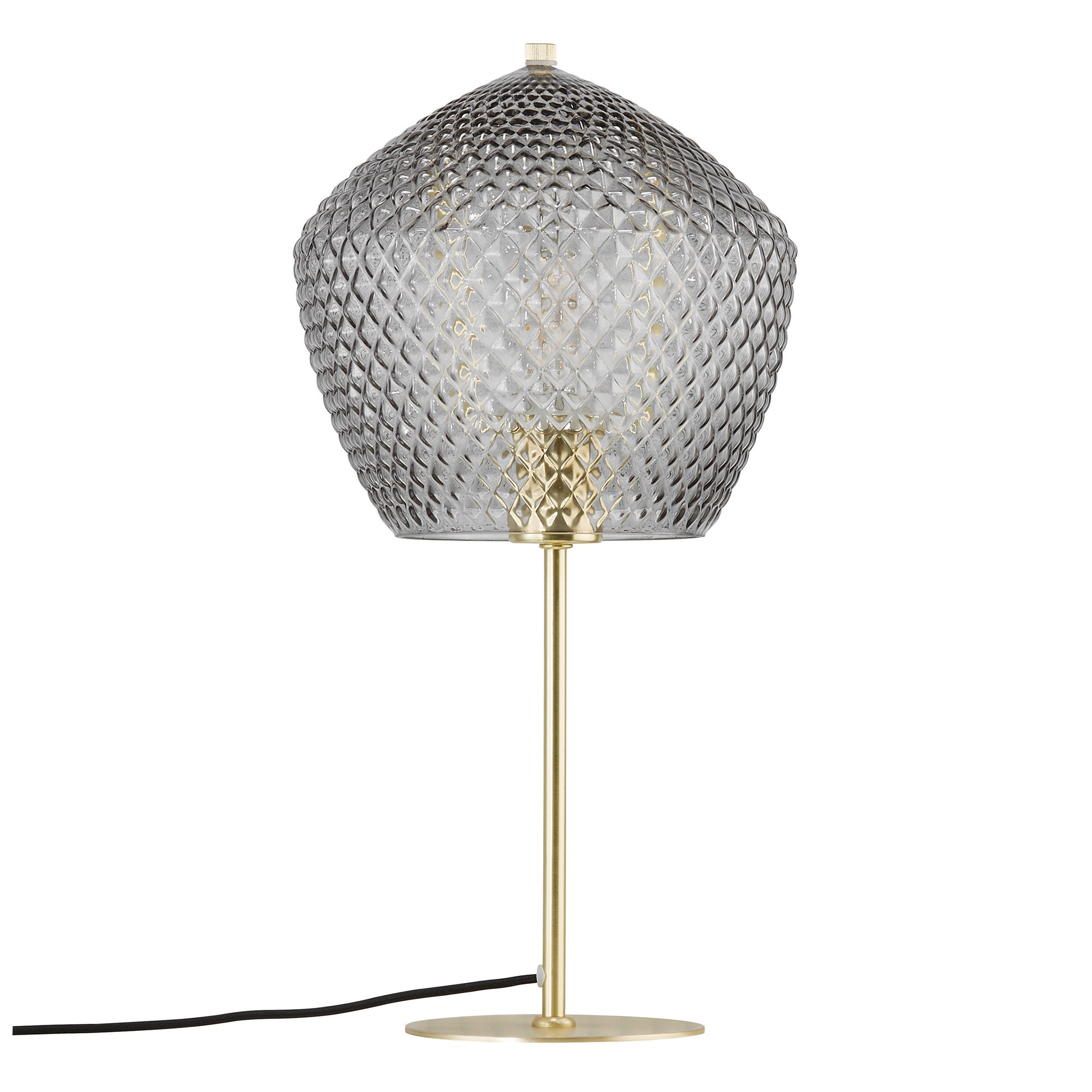 Lampe à poser Orbiform base en laiton et abat-jour à motif diamant en verre fumé au design contemporain par Nordlux Lampe à poser Orbiform base en laiton et abat-jour à motif diamant en verre fumé au design contemporain par Nordlux