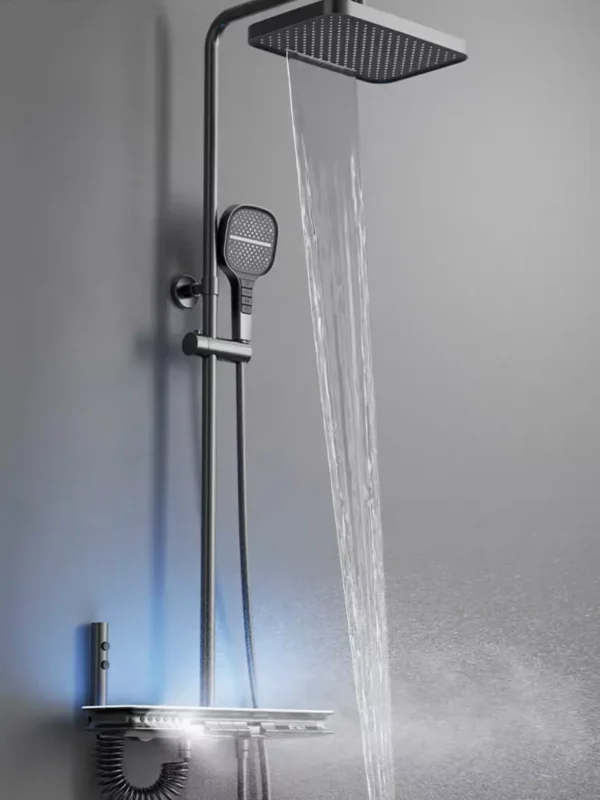 Colonne de douche Yuli avec tablette Full LED et 6 modes de sortie d'eau