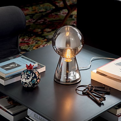 Lampe à poser design Keys fumé H30 en verre souflé