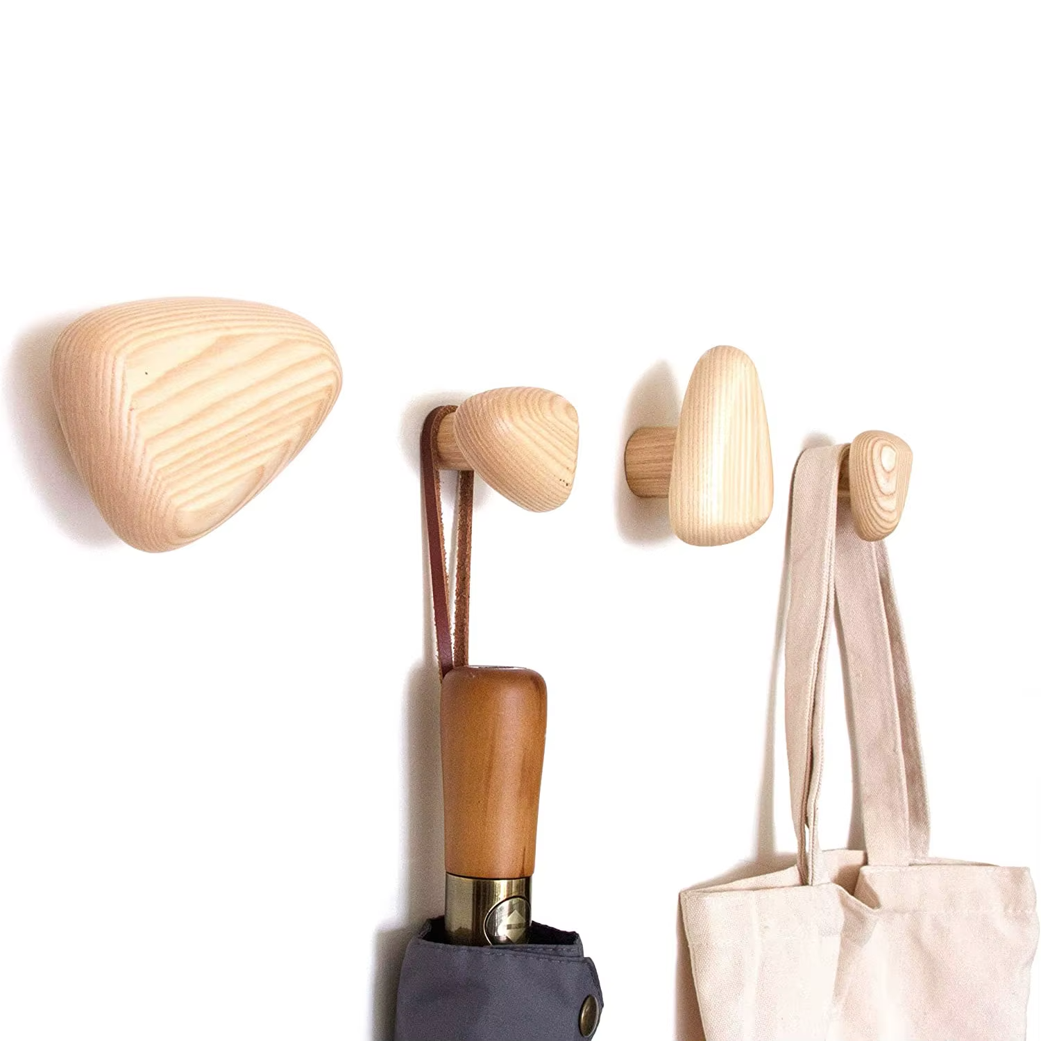 Set de 4x patère murale galet au design naturel en bois naturel