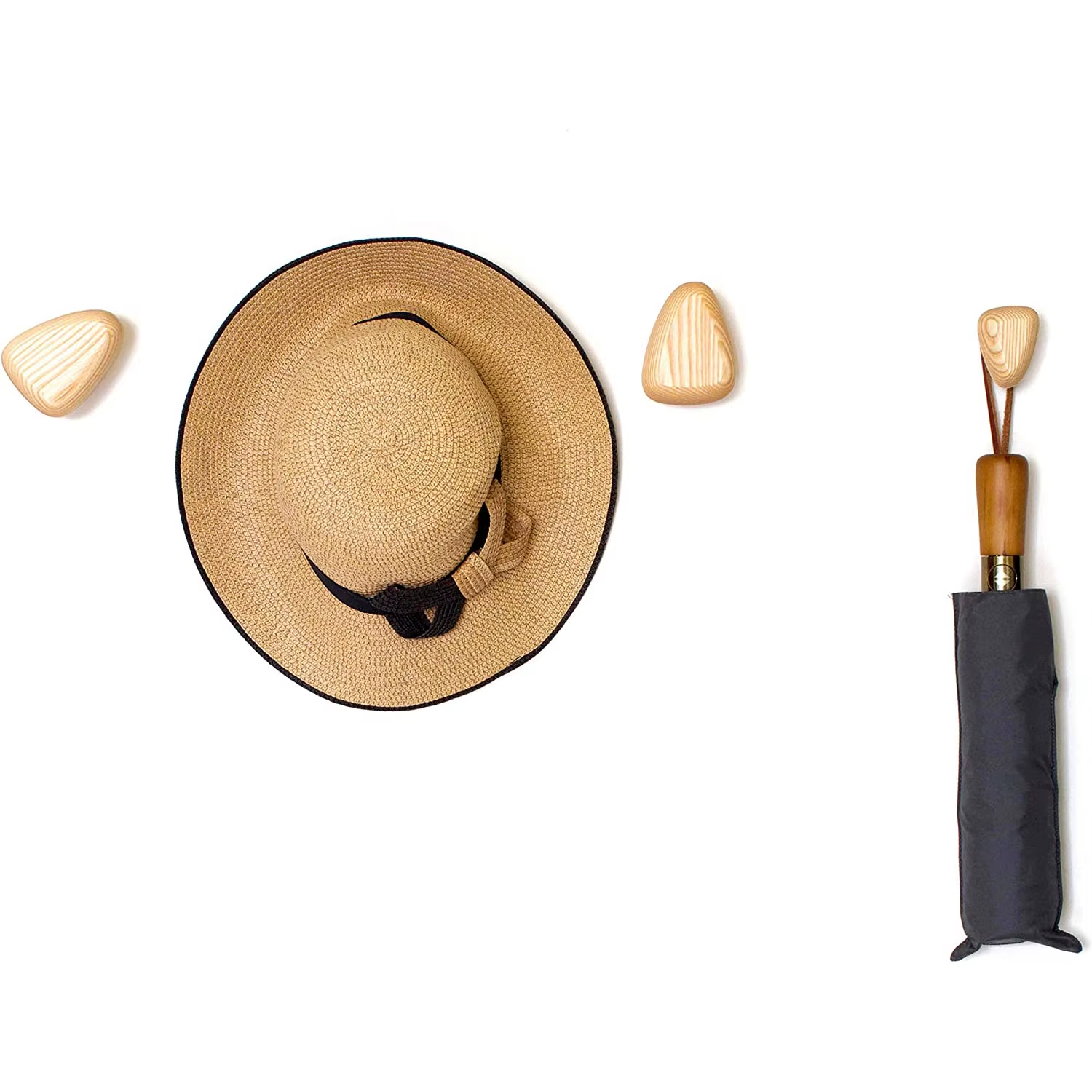 Set de 4x patère murale galet au design naturel en bois naturel