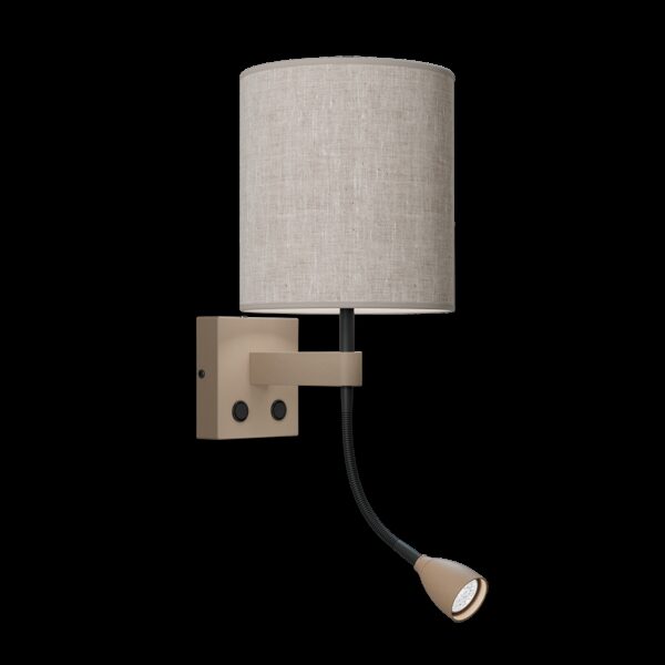 Applique Dual base en métal avec entrée USB et abat-jour en textile au design contemporain par Belid