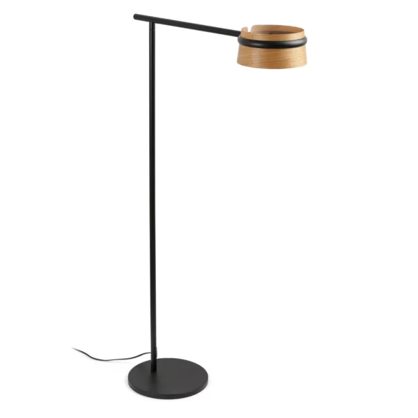 Lampadaire contemporain Loop Led en métal et abat-jour en bois de cerisier par Estudi Ribaudi