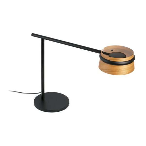 Lampe à poser contemporain Loop Led en métal et abat-jour en bois de cerisier par Estudi Ribaudi