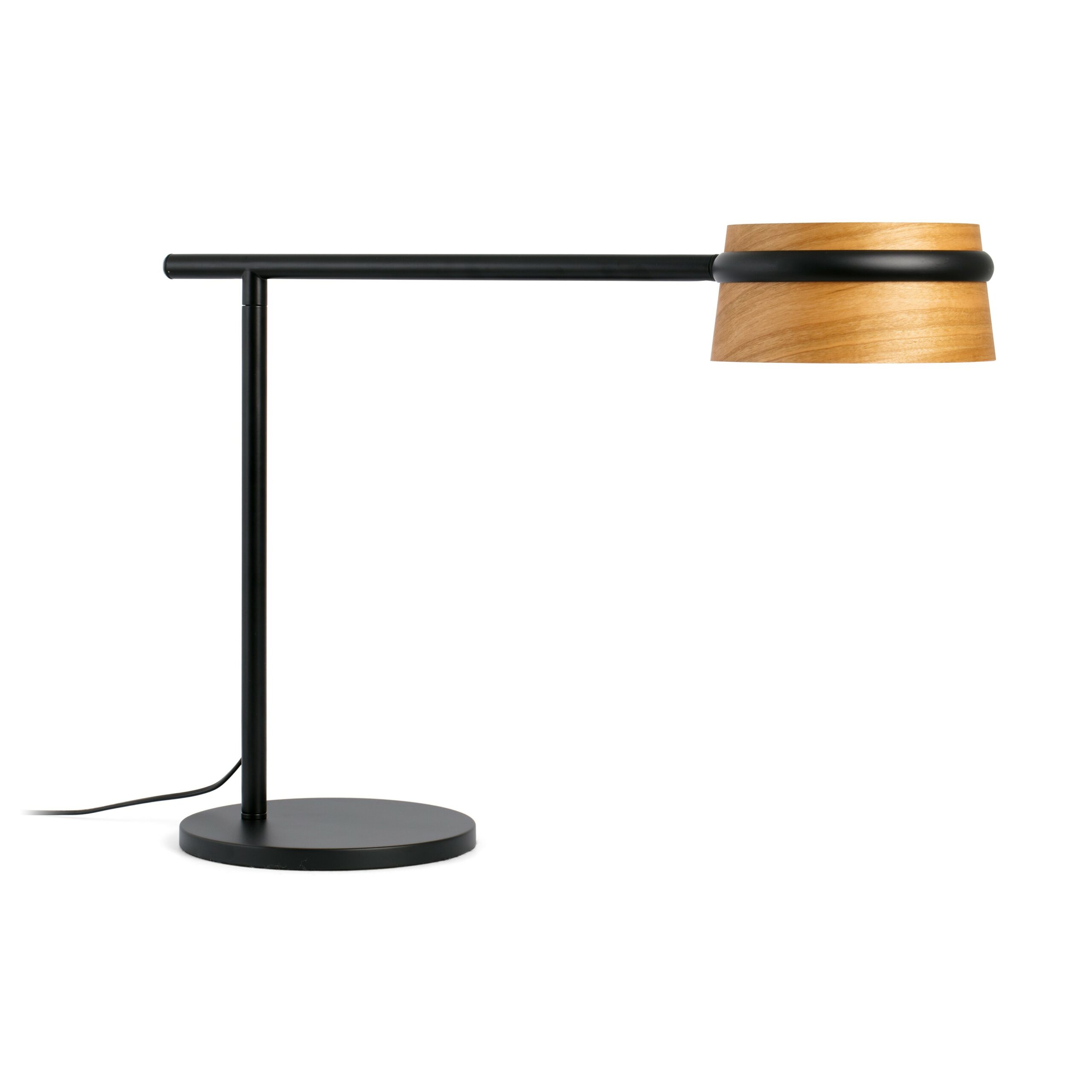 Lampe à poser contemporain Loop Led en métal et abat-jour en bois de cerisier par Estudi Ribaudi