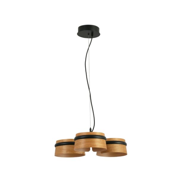 Suspension contemporaine Loop Led en métal et abat-jour en bois de cerisier par Estudi Ribaudi