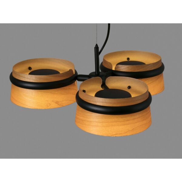 Suspension contemporaine Loop Led en métal et abat-jour en bois de cerisier par Estudi Ribaudi