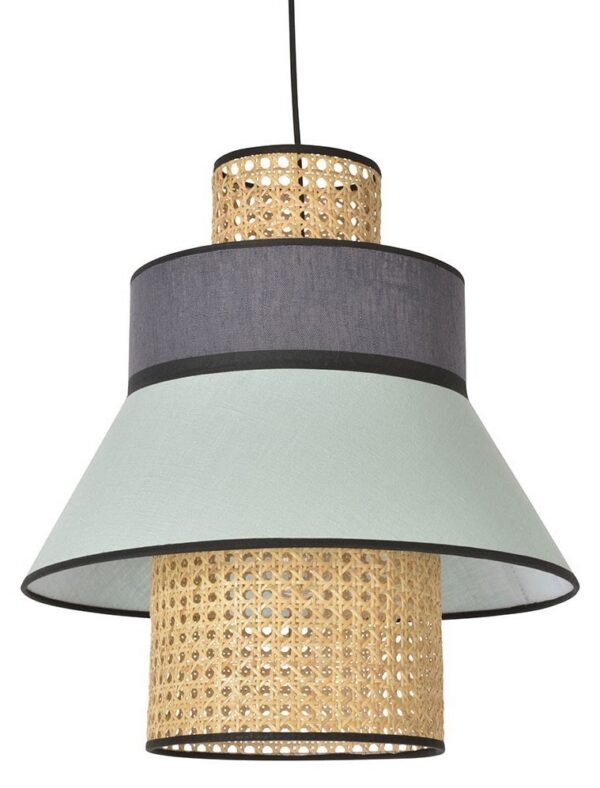 Suspension Singapour GM Amande/anthracite en cannage & lin Naturel par Market Set