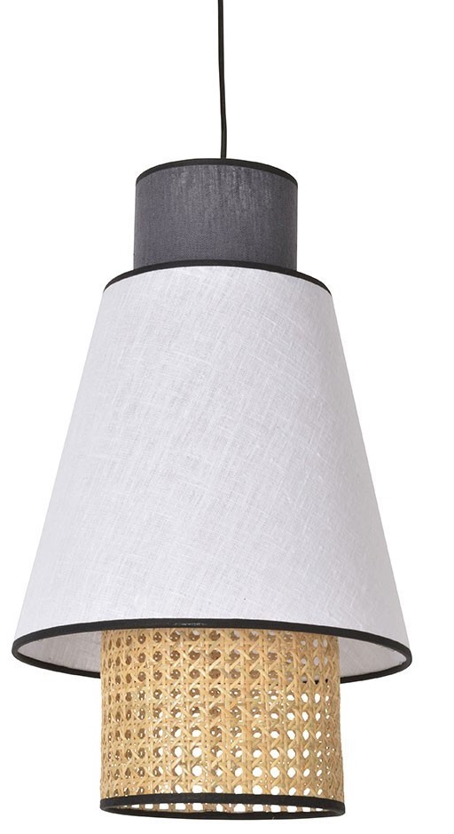 Suspension Singapour PM Blanc/anthracite en cannage & lin Naturel par Market Set